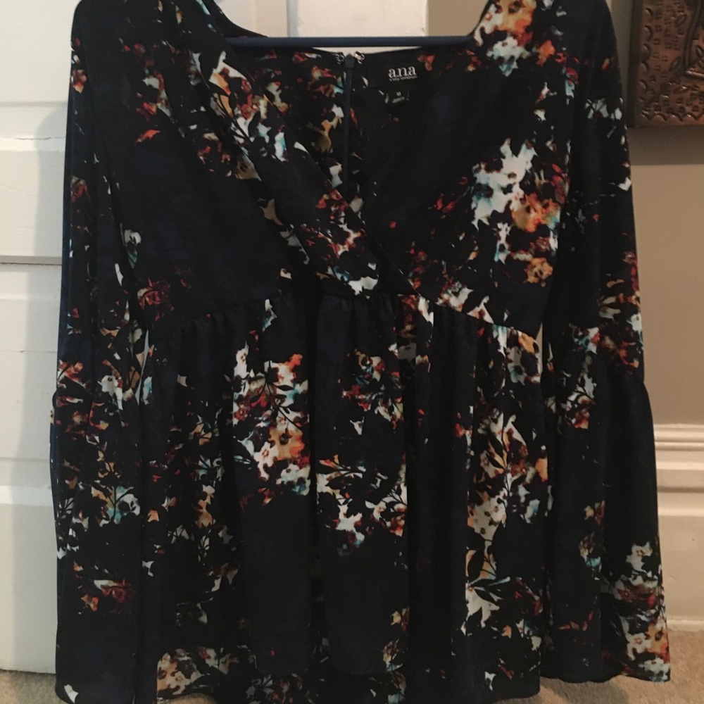 a.n.a. Navy blue long sleeve wrap blouse size M